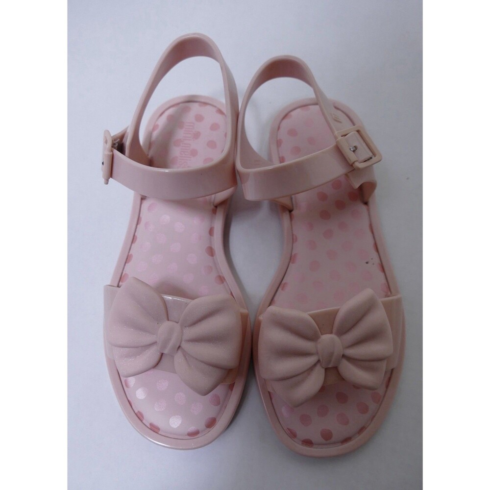 Mini Melissa Mar Bow Jelly Sandals Girls Size 2 Little Kid Pink Polka Dot
